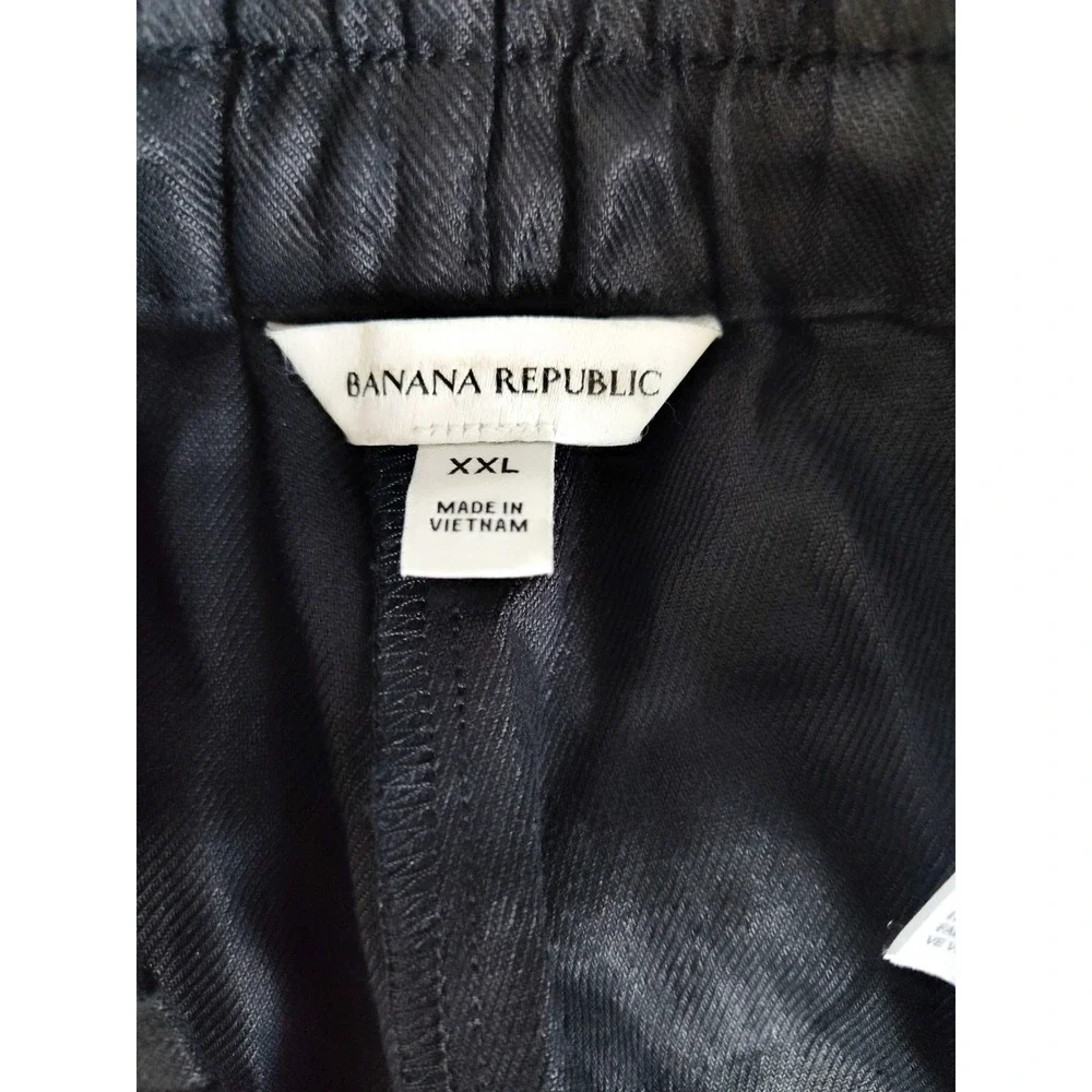 New Banana Republic‎ Pants XXL 100% Linen Pull-on Black Wide Leg Ankle Summer